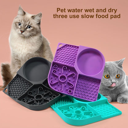 Pet Food Bowl Food Grade, Flexible, 4 Slots Design, Reusable, with Suction Cups, No Odor, Pet Dog Cat Licking Mat Slow Feeding Bowl, Pet Supplies